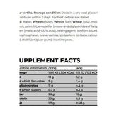 Nutrition facts and storage information for NanoSupps Protein Wrap made from wheat flour, highlighting calories and protein content.